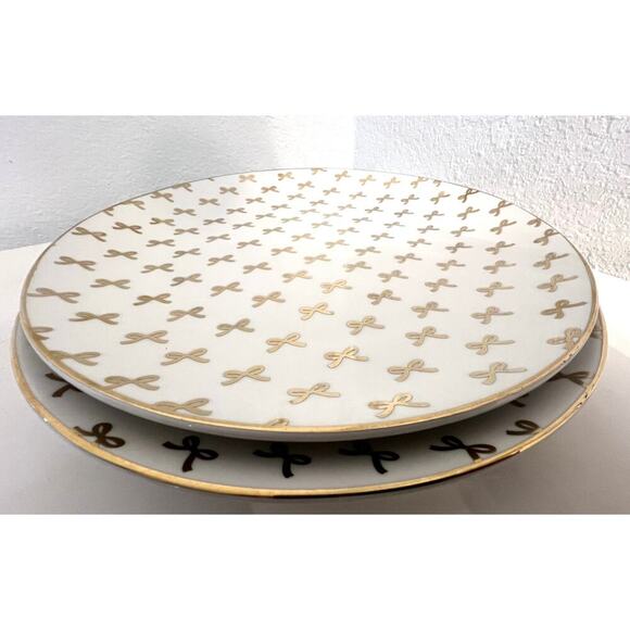 GOLD BOWS White Set of 2 Dinner Plates Viral Coquette 10" Ceramic Tiktok - Picture 4 of 4